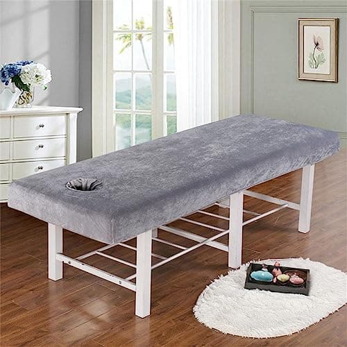 Highdi Massage Bed Cover With Face Hole, Crystal Velvet Thick Washable Sheet Beauty Spa Couch Elastic Cord Edge All-Round Wrap (190X80Cm,Grey)