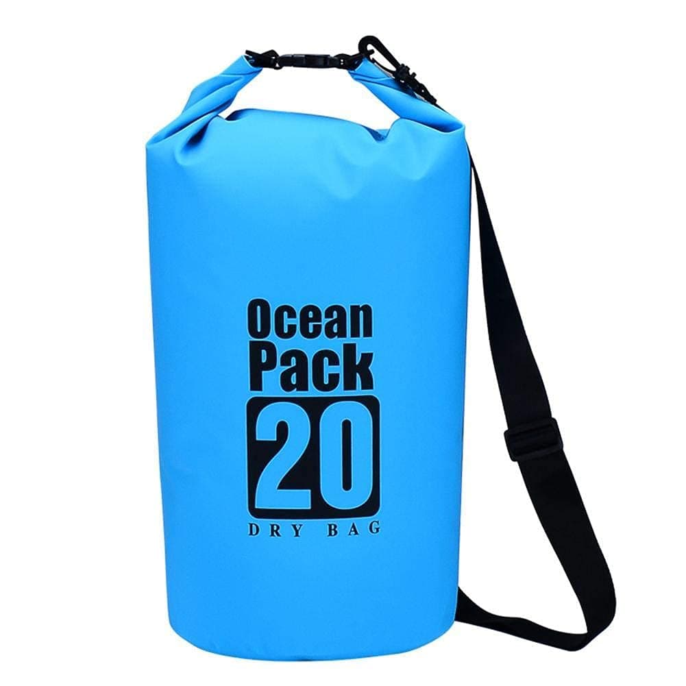 PVC Waterproof Dry Bag Diving Foldable Storage Man Women Beach Swimming Bag Rafting River Ocean backpack (Blue 20L)