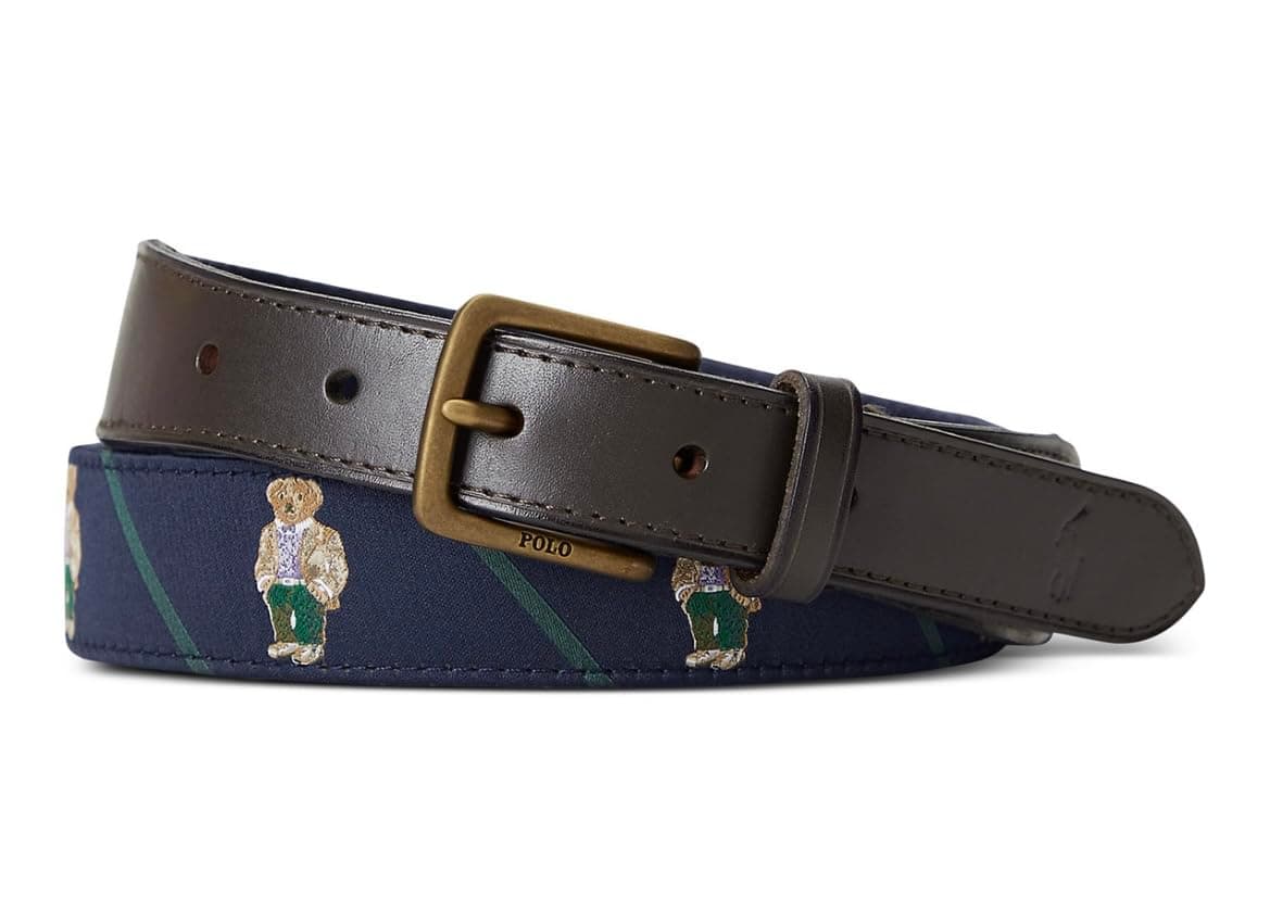 polo ralph laurEN Mens Men's Polo Bear Leather-Trim Belt 36 Waist Blue