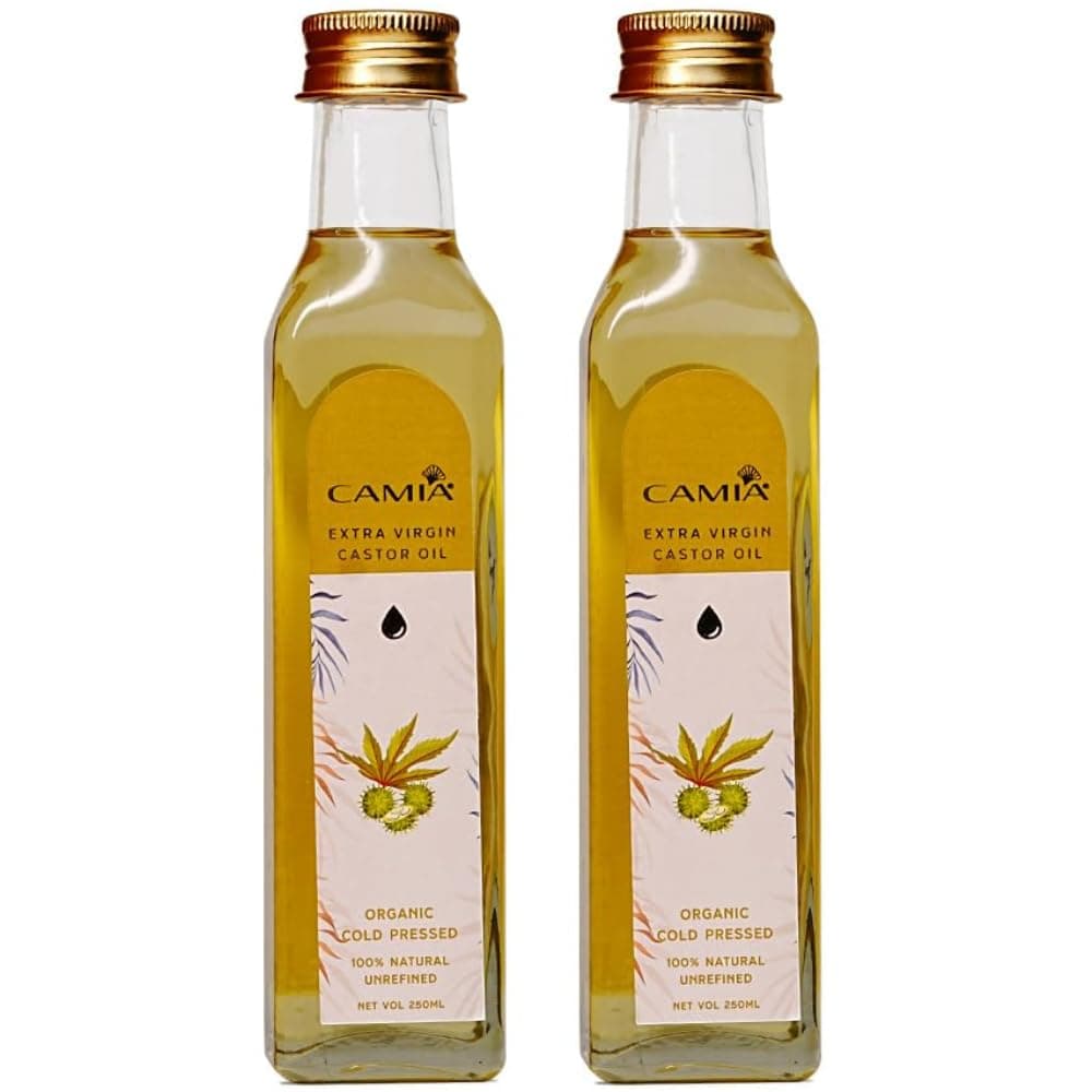 CAMIA Premium Cold Pressed Organic Castor Oil For Skin, Hair & Eyebrows | Rich in Vit E & free fatty acids | Hydrates & Nourishes skin | Promotes Hair Growth, Strengthens strands | 500 ML Glass Bottle