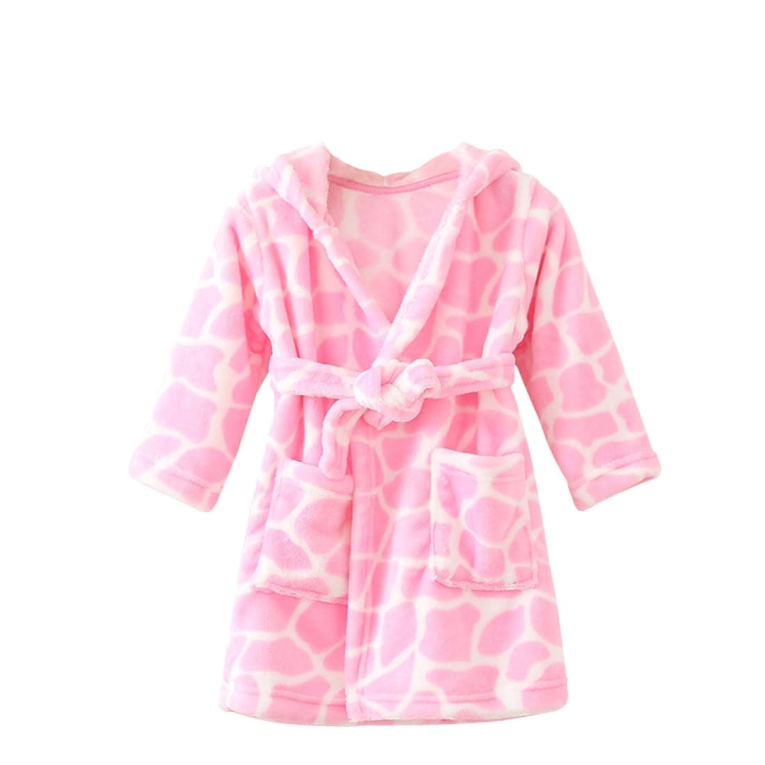 TOLLION Toddlers/Kids Hooded Robe Soft Fleece Bathrobe Children Pajamas Baby Plush Robe (Pink Cow Dot, 3T)
