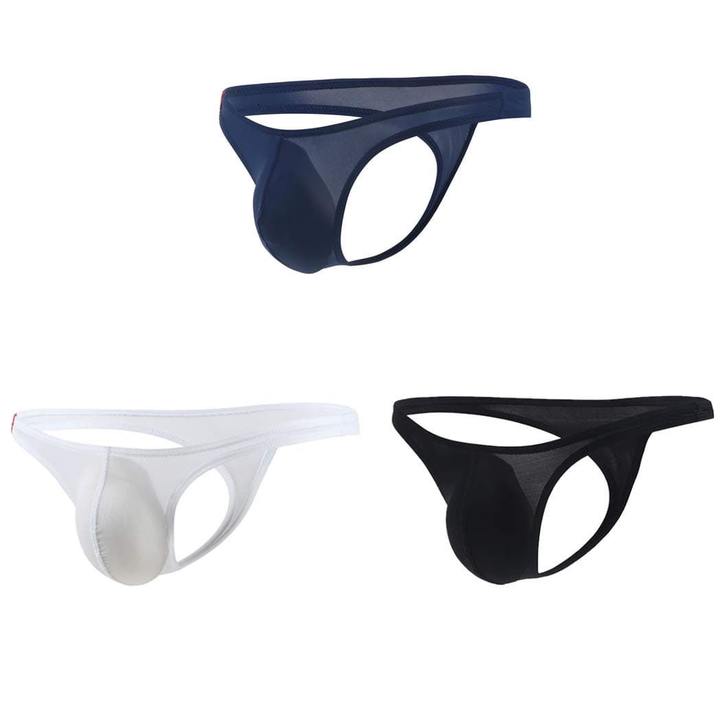 Azcode Mens Sexy T-Back Thongs Low Rise Underwear Bulge Pouch Ice Silk Briefs