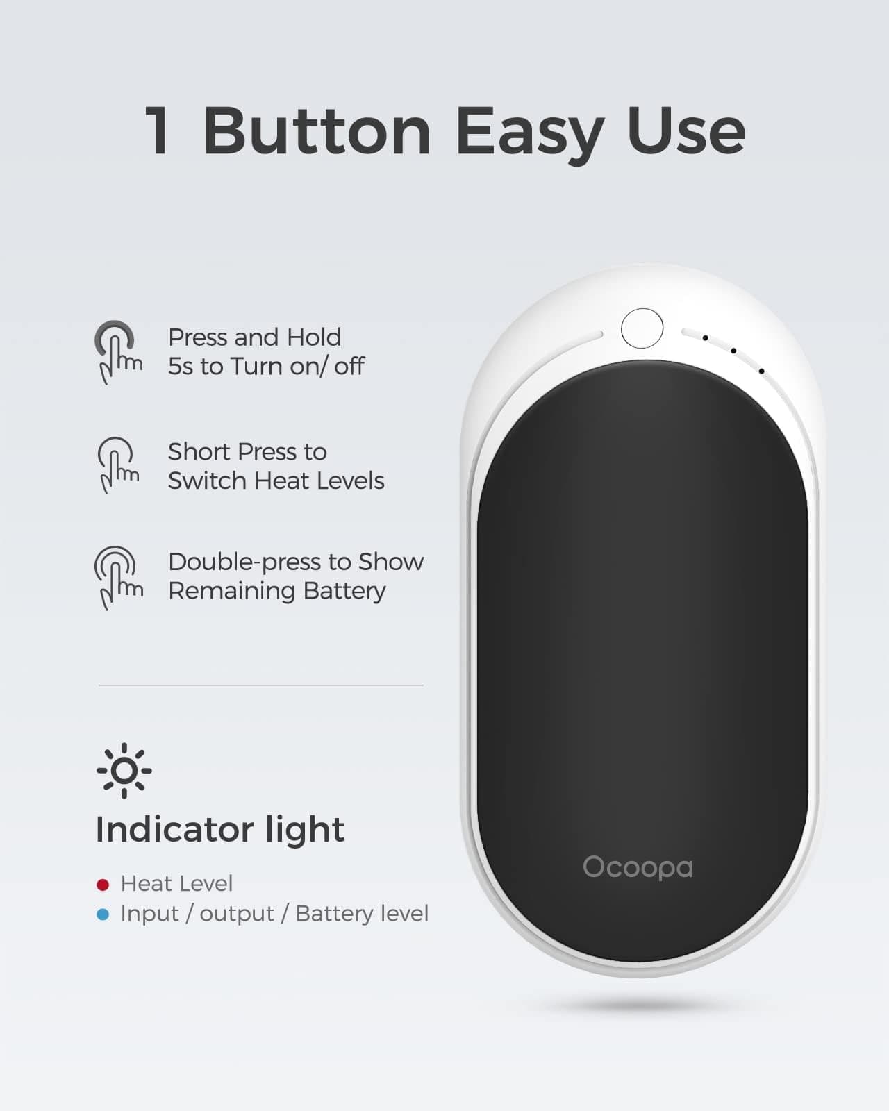 OCOOPA HotPal Rechargeable Hand Warmer, 5200mAh Electric Handwarmer,Portable Pocket Heater, Heat Therapy Great for Raynauds, Hunting, Golf, Camping, Women Mens Gifts