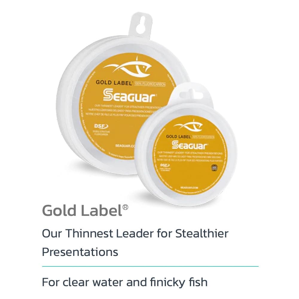 Seaguar Gold Label Fluorocarbon Fishing Line, Thin and Strong Fishing Leader, Double Structure for Strength and Softness, Low Memory for Easy Cinching Knots
