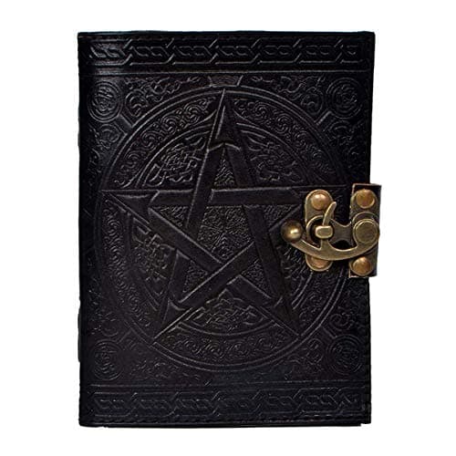 Handmade Black Pentagram Embossed Leather Journal Pentacle Book of Shadows Notebook Diary Appointment Organizer Daily Planner Office Diary Wicca Pagan 5 x 7 inches