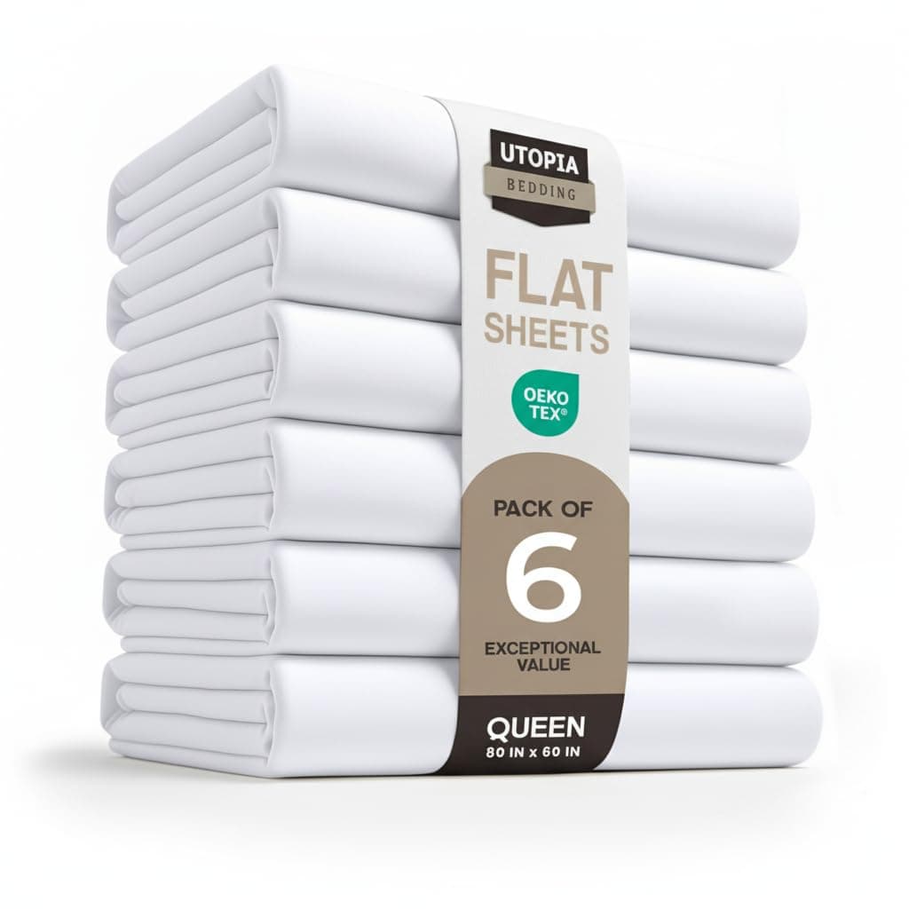 Flat Sheets - Pack of 6 - Soft Brushed Microfiber Fabric - Shrinkage & Fade Resistant Top Sheets - Easy Care (Queen, White)