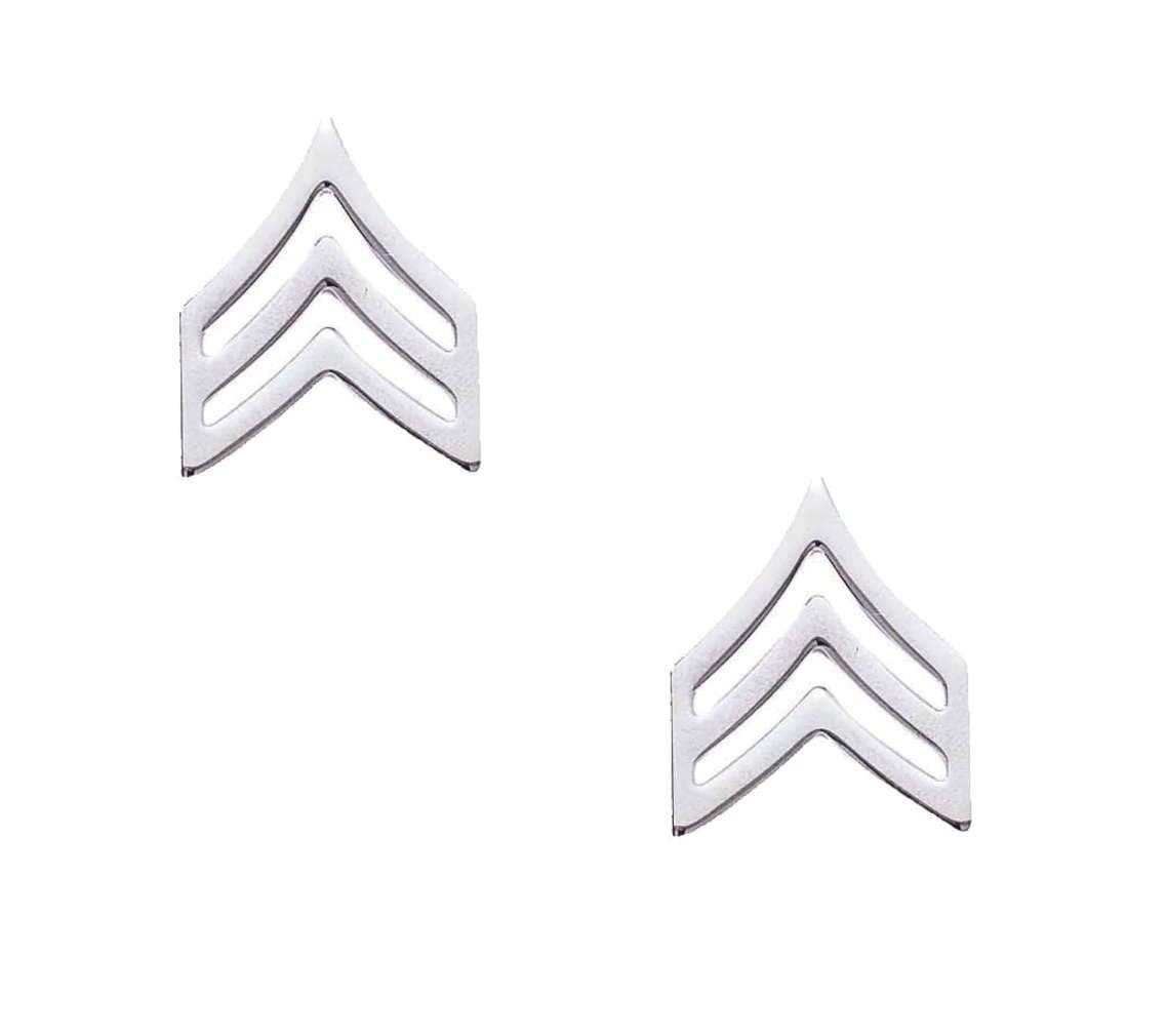 SERGEANT Police Fire EMS Army Collar Brass Pins Insignia Badge Emblem NICKEL Finish, LARGE 3/4" x 15/16" (PAIR !)