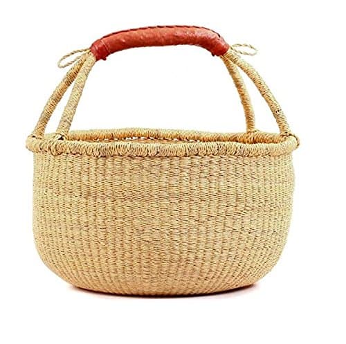 Fair Trade Ghana Bolga African Dye-Free Market Basket Natural Baskets (14"-16" Large)