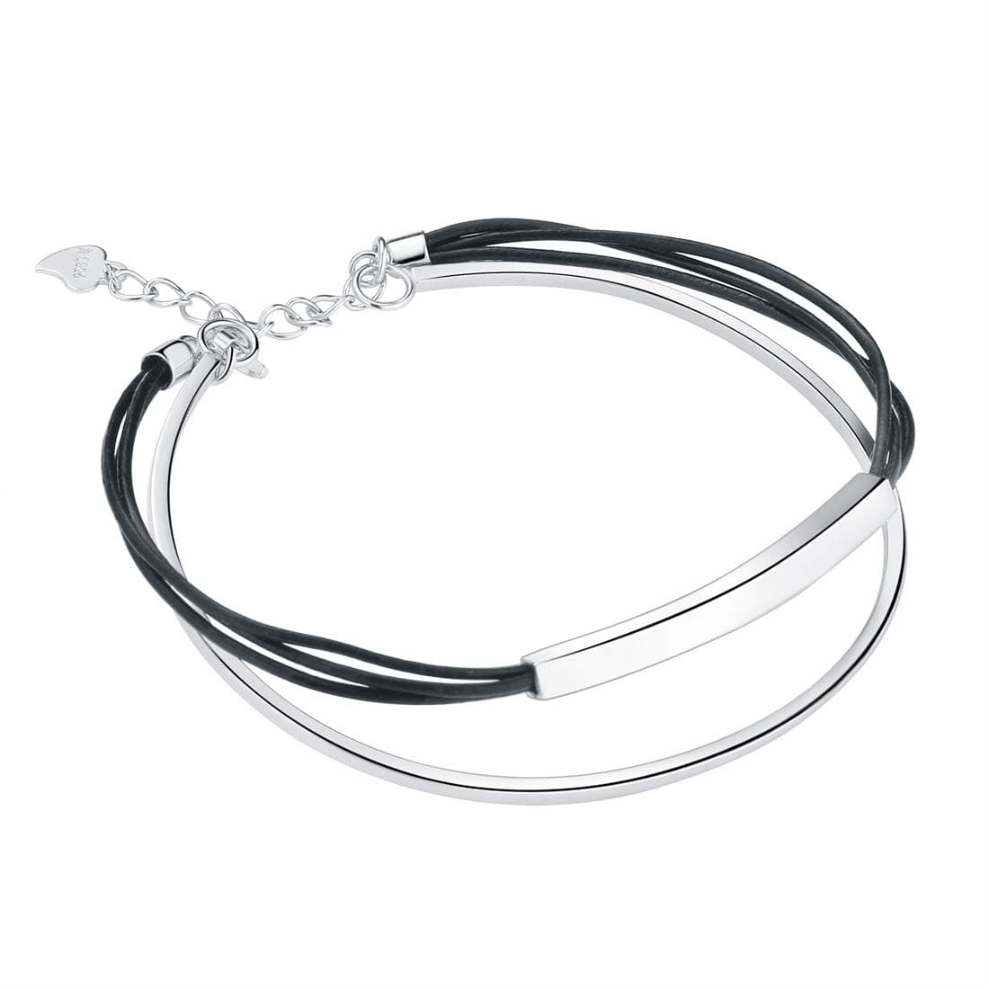 SA SILVERAGE925 Sterling Silver Bracelet for Women Adjustable Vintage Leather Wrap Bracelets Fashion Jewelry Trendy Gift