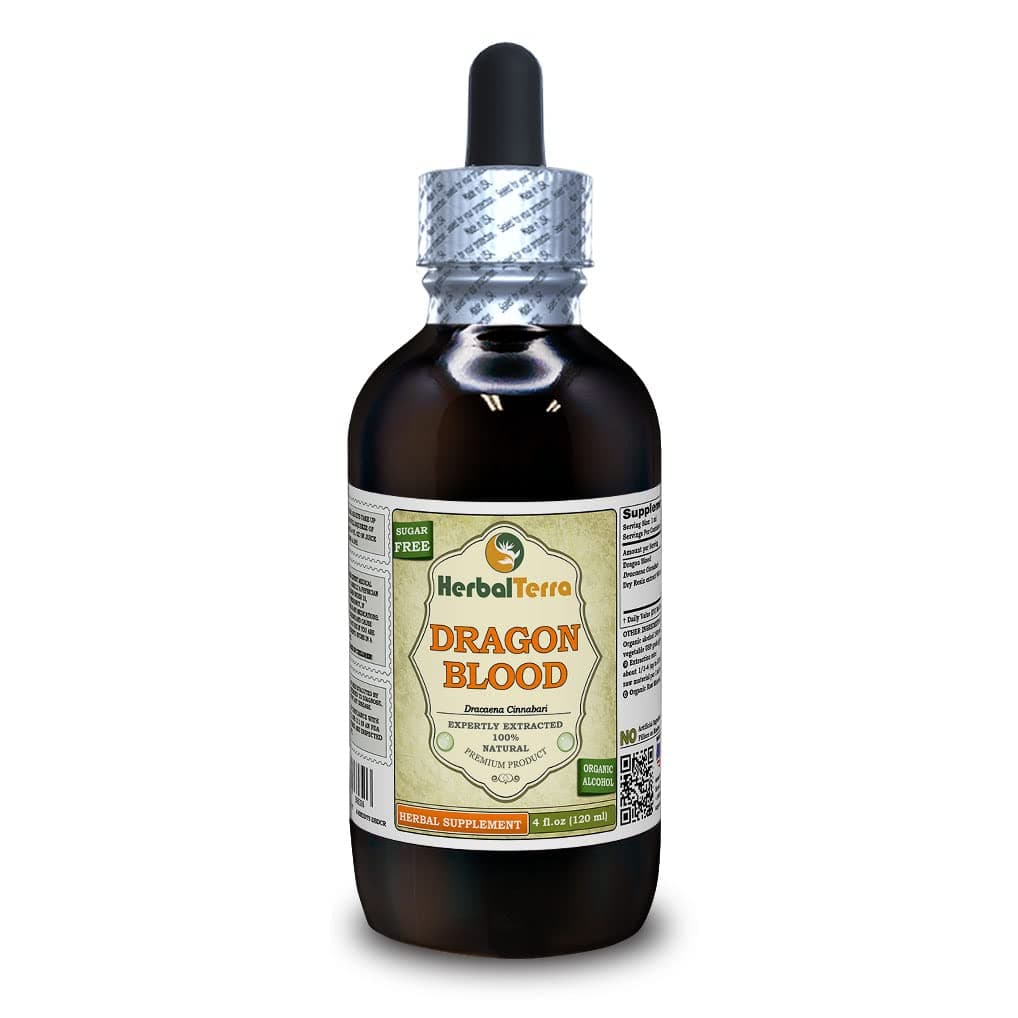 Dragon Blood Resin (Daemonorops Draco) Tincture, Dried Resin Liquid Extract (Brand Name: HerbalTerra, Proudly Made in USA) 4 fl.oz (120 ml)