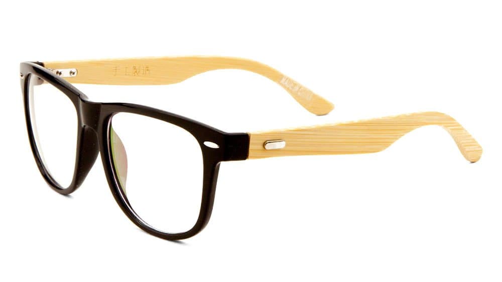 Unisex Retro Classic Glasses Wood Pattern Frame Clear Or Dark Lens (Bamboo, Clear)