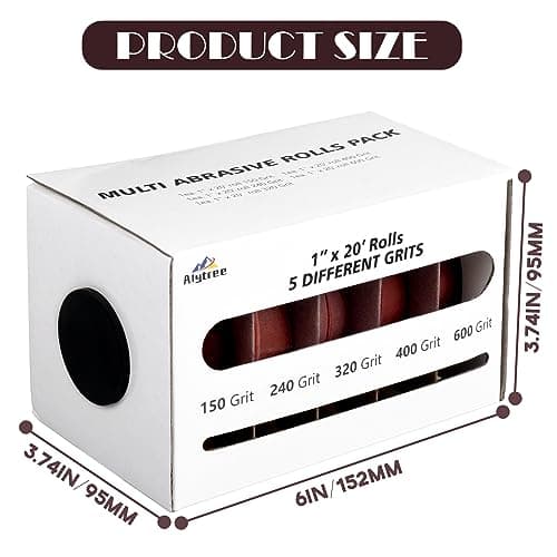 5 Grits Emery Cloth Roll, 150 240 320 400 600 Grits Abrasive Sand Paper for Metal and Wood Furniture with Dispenser - 6M Red Sandpaper Rolls