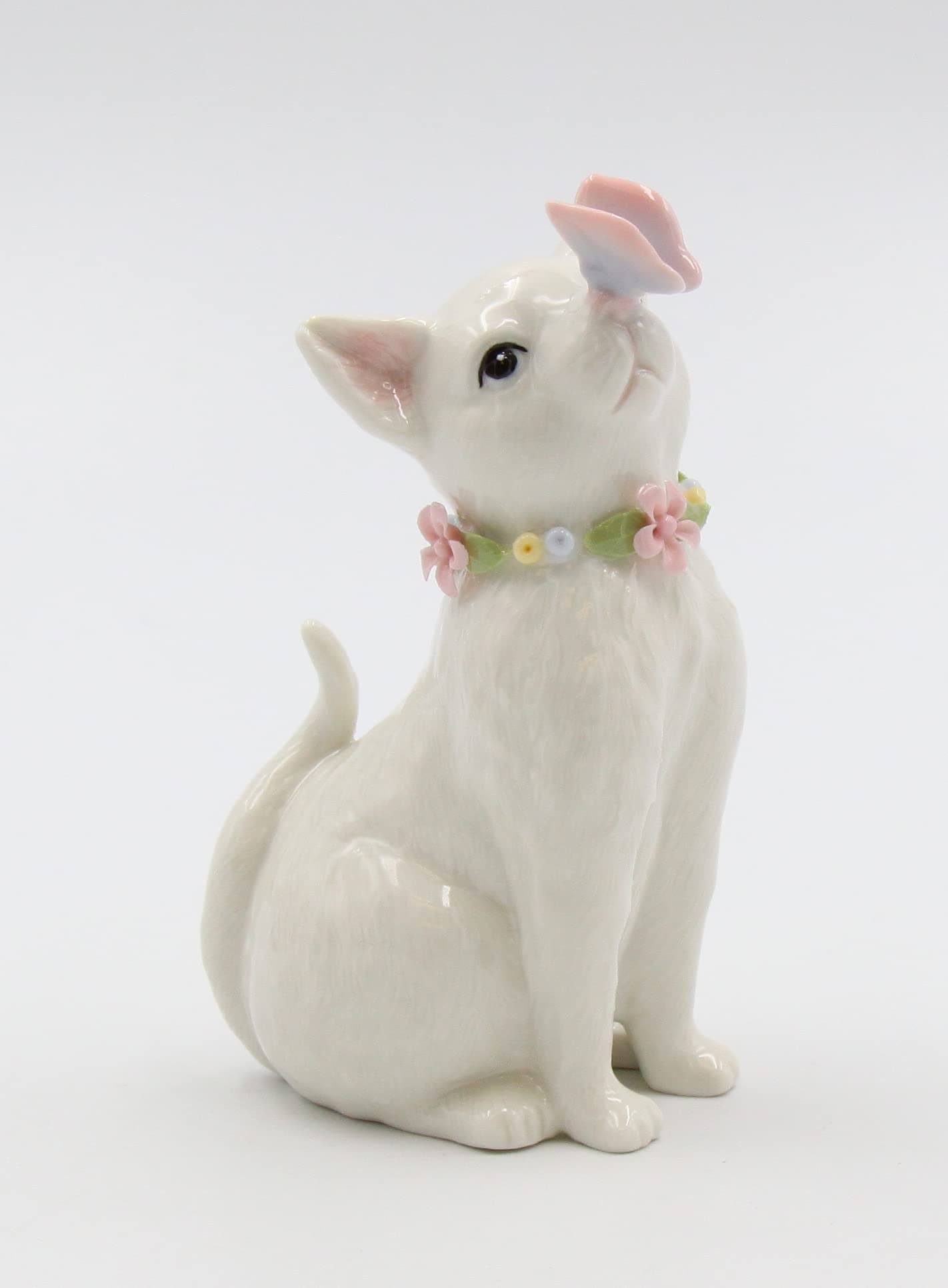 Cosmos Gifts 11004 White Porcelain Cat with Flowers Ring Holder, 2 3/4" x 2" x 4 1/2" H
