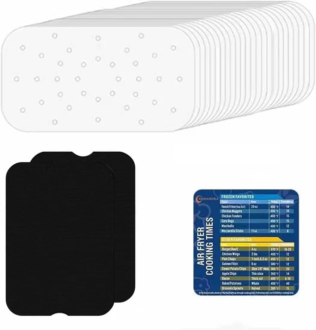 100Pcs Parchment Paper for Ninja Foodi Smart XL Indoor Grill & Air Fryer (Model#FG551), Pre-Cut Food Safe Baking Mat for Ninja Air Fryer, with 2 Non-Stick Liners and Cheat Sheet Set Accessories