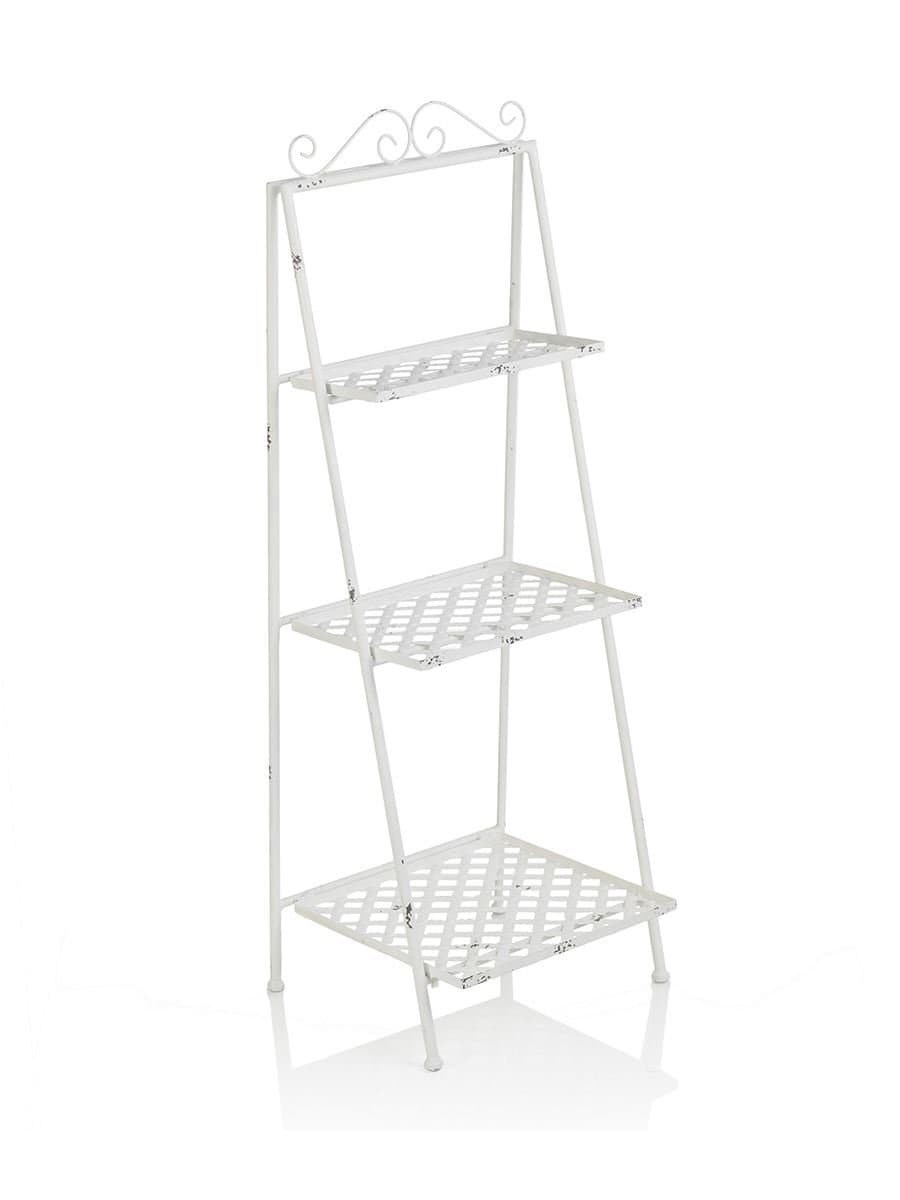 MONTEMAGGI mrl432 Bookcase/Shelf Ladder with 3 Plans Top-opening, Metal, Antique White, 34 x 37 x 107 cm