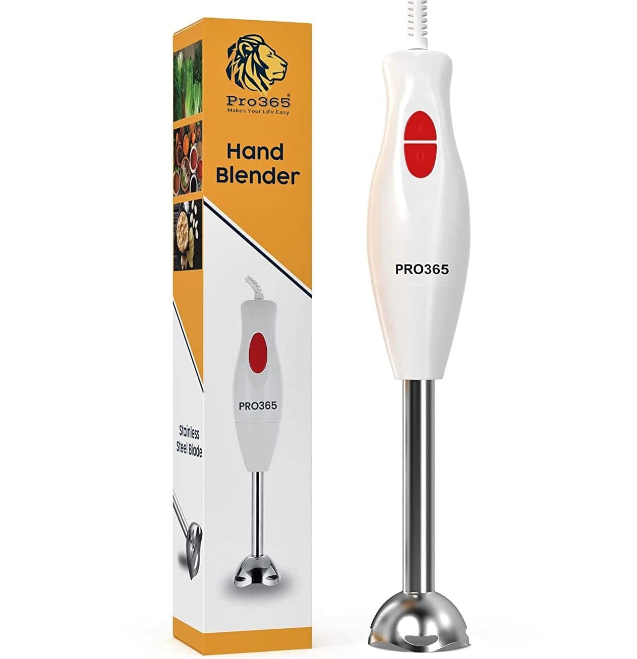 PRO365 Hand Blender Mixer for Kitchen Stainless Steel Blade With 300-Watt Motor (White)