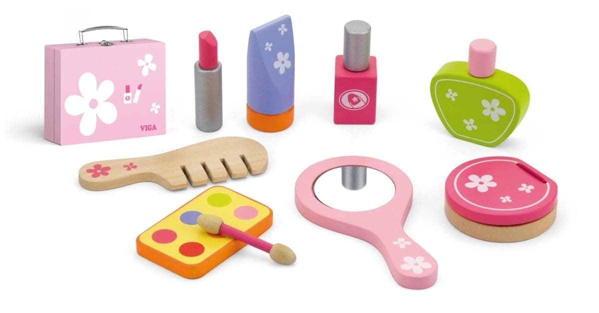 VIGA Beauty Case + Wooden Cosmetics for Kids Ages 3+ Years, Multi Color