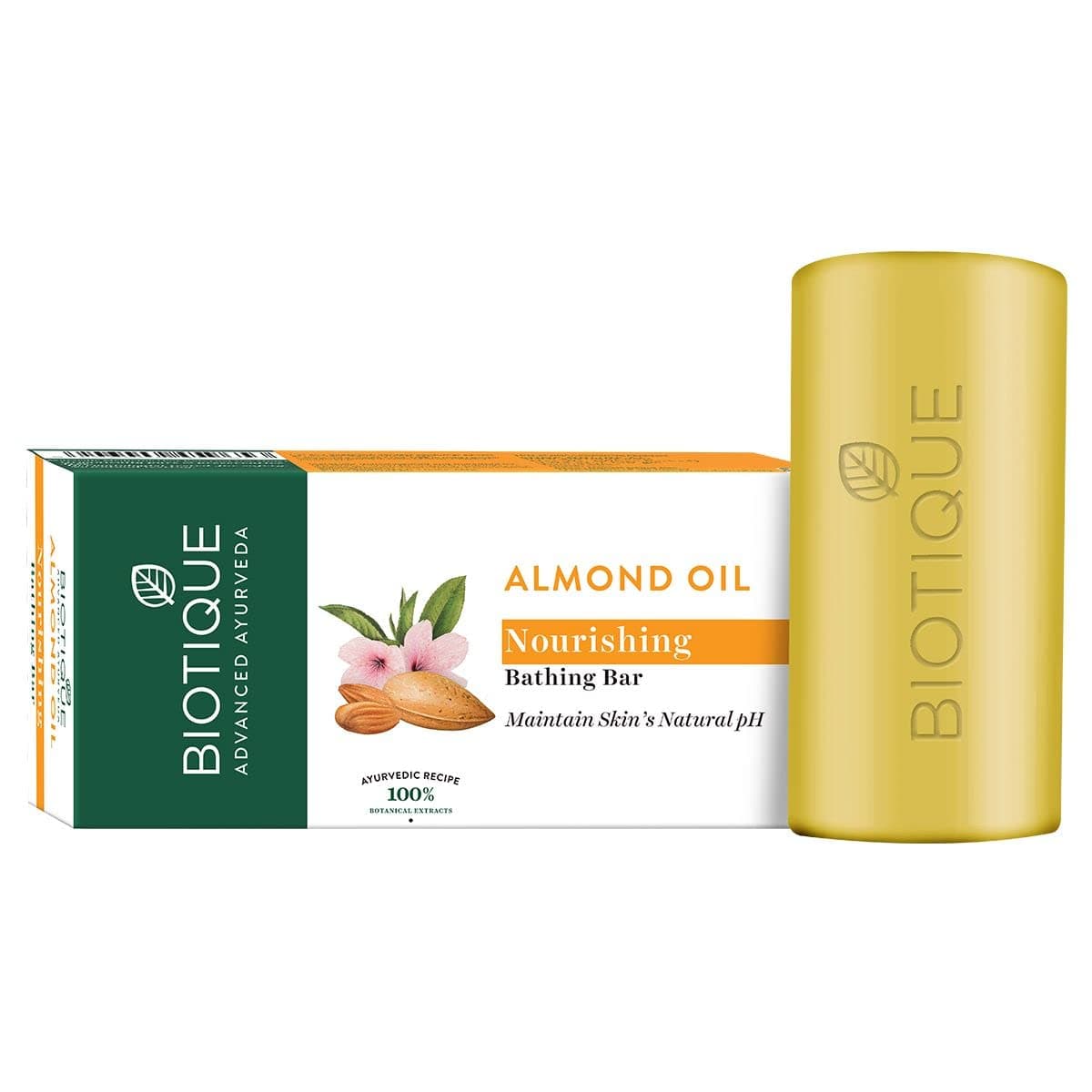 Biotique Almond Oil Nourishing Bathing Bar| Ayurvedic and Organically Pure| Maintains Skin’s Natural pH |100% Botanical Extracts| Suitable for All Skin Types | 150gm