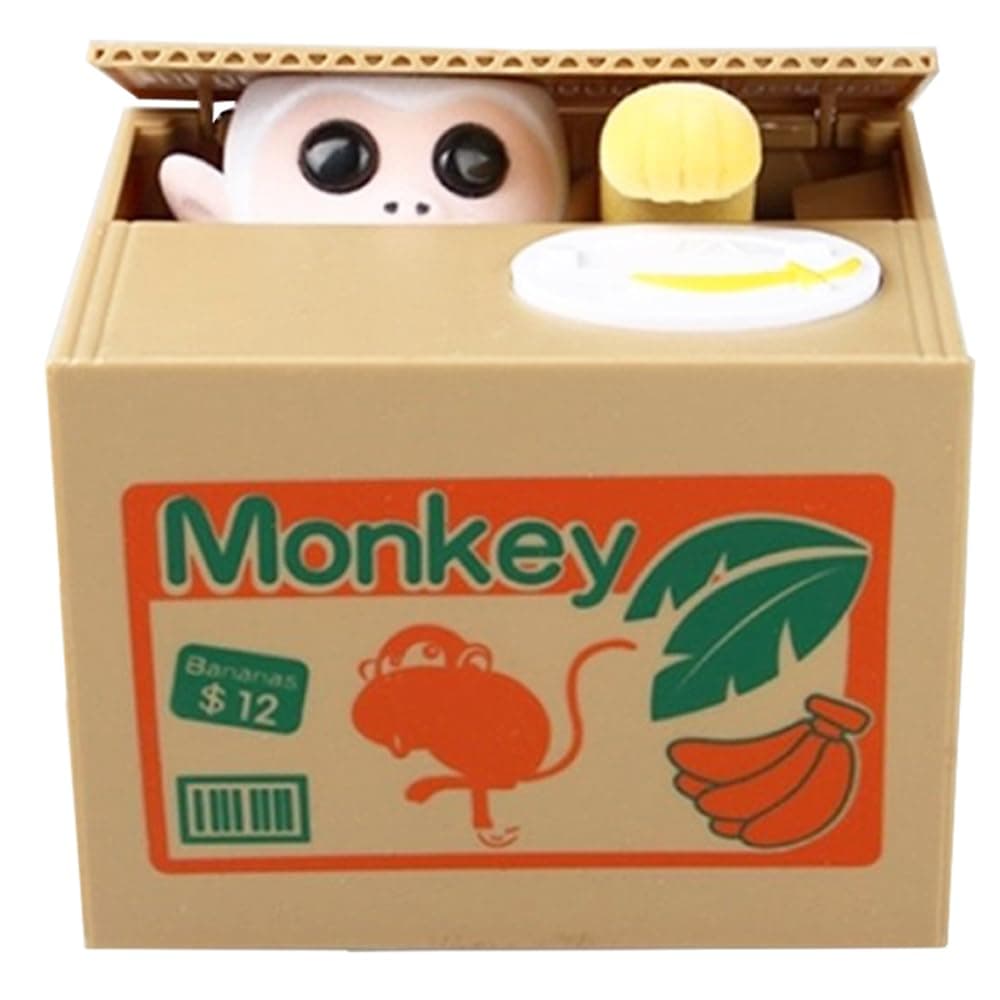 Kids Piggy Bank, Stealing ATM Coin Cash Money Counter Saving Can, Cute Mokey Electronic Smart Voice Prompt Piggy Bank Safe Locks, Great Gift for Boys & Girls Christmas