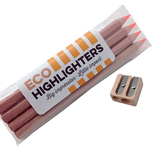 Stubby Pencil Studio Eco Highlighter Pencils - Set of 4 ORANGE - Will Not Bleed or Dry Out - Includes Jumbo Sharpener