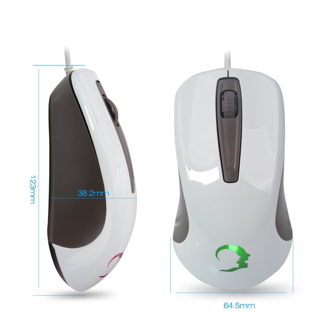 Optical Gaming Mouse GK Wire Desktop Mouse Mice 3-Button Wired USB Mice Up to 1600 DPI Optical Mice Compatible with PCs, Macs, Desktops and Laptops (White+Brown)