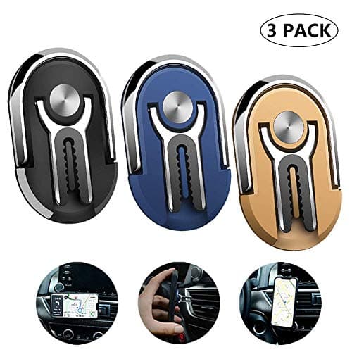 HIPIBEST Multipurpose Mobile Phone Bracket Holder Phone Ring Holder Finger Kickstand Stand 360 Degree Rotation for Car Home Magnetic Car Mount with All Smartphone for Car 3 Pack Black+Blue+Yellow
