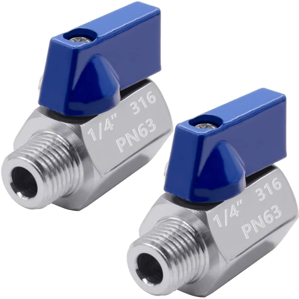 Beduan 1/4" Mini Ball Valve, 316 Stainless Steel Female x Male NPT Thread Shut-Off Valve (Pack of 2)