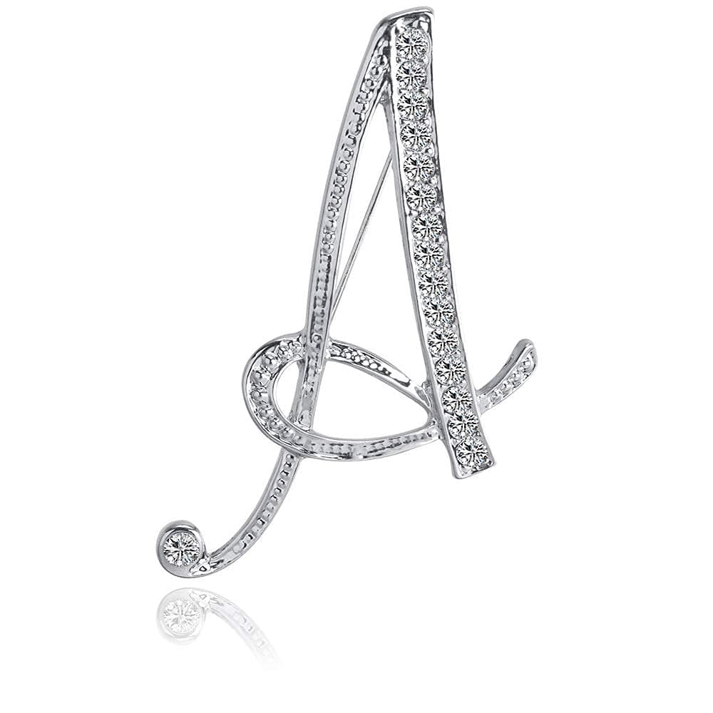 Initial Letters Brooch Pins For Women, Letter Pins For Stockings, Silver Plated Metal Rhinestone Clear AAA+ Crystal Lapel Pin Brooches（1Pcs）