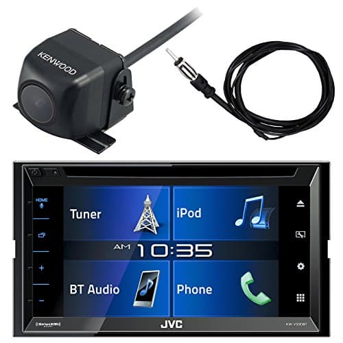 JVC KWV330BT 6.8 Touch Screen Car CD DVD USB Bluetooth Stereo Receiver Bundle Combo with Kenwood CMOS-130 Car Universal Waterproof Rear-View Backup Parking Camera, Enrock 40" AM/FM Radio Antenna