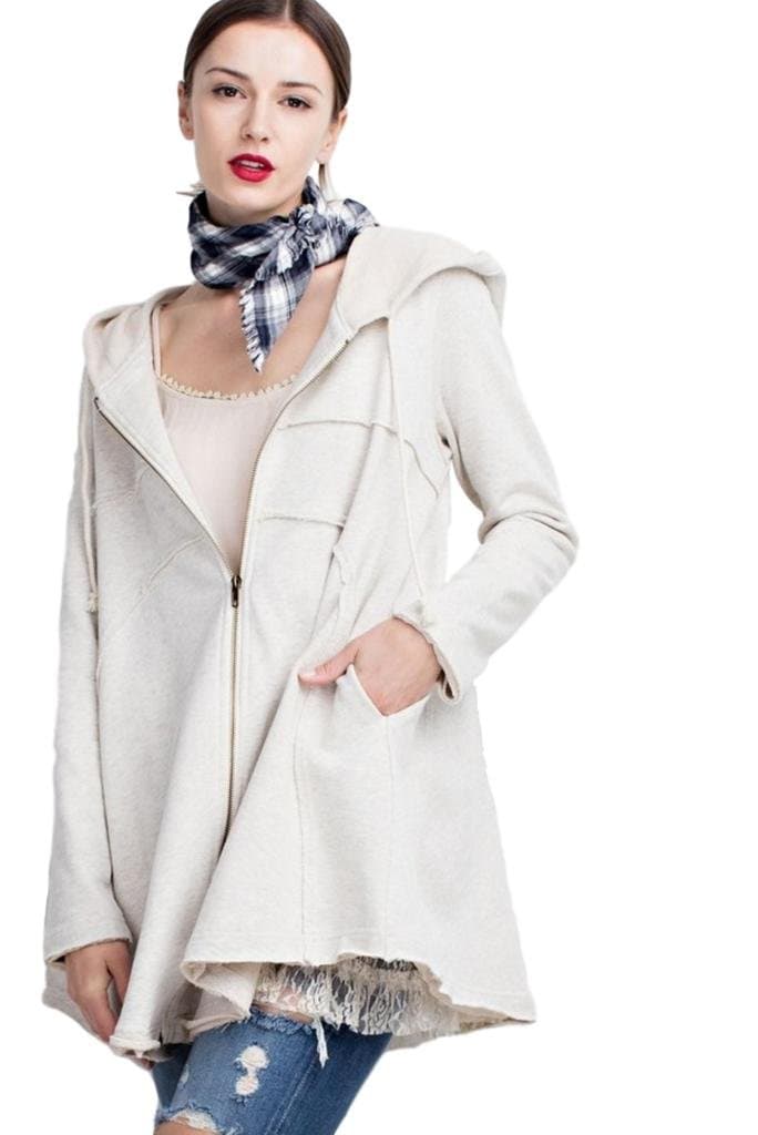 Easel Women's French Terry Zip up Hoodie Casual Swing Jacket (Large, Oatmeal)