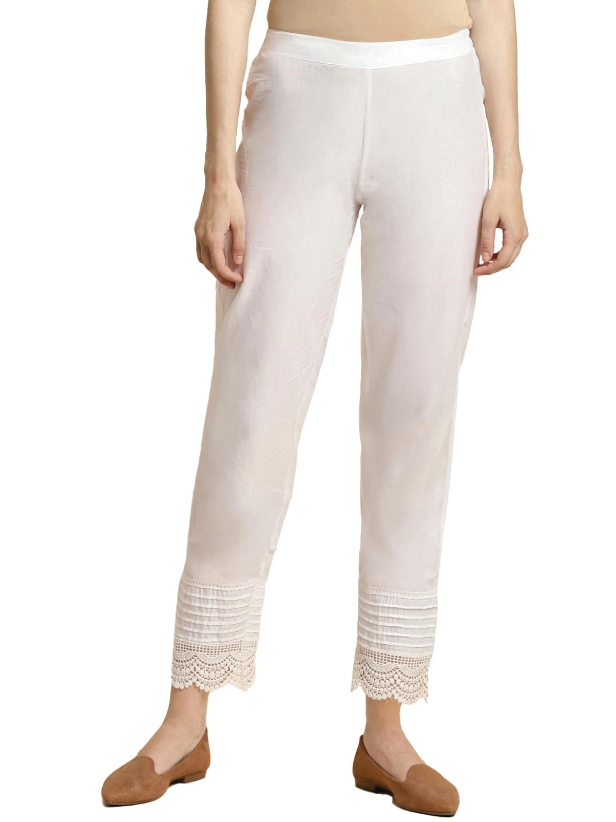 Women's Straight Fit High Rise 100% Cotton Solid Calf Length Straight Pant for Kurti