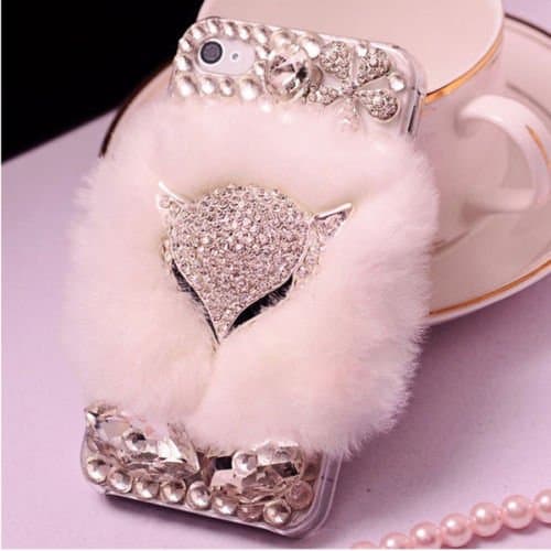 Kate Sister : New Luxury Bling Crystal Fox Rabbit Furr Back Case Cover for iPhone 5 and 5S