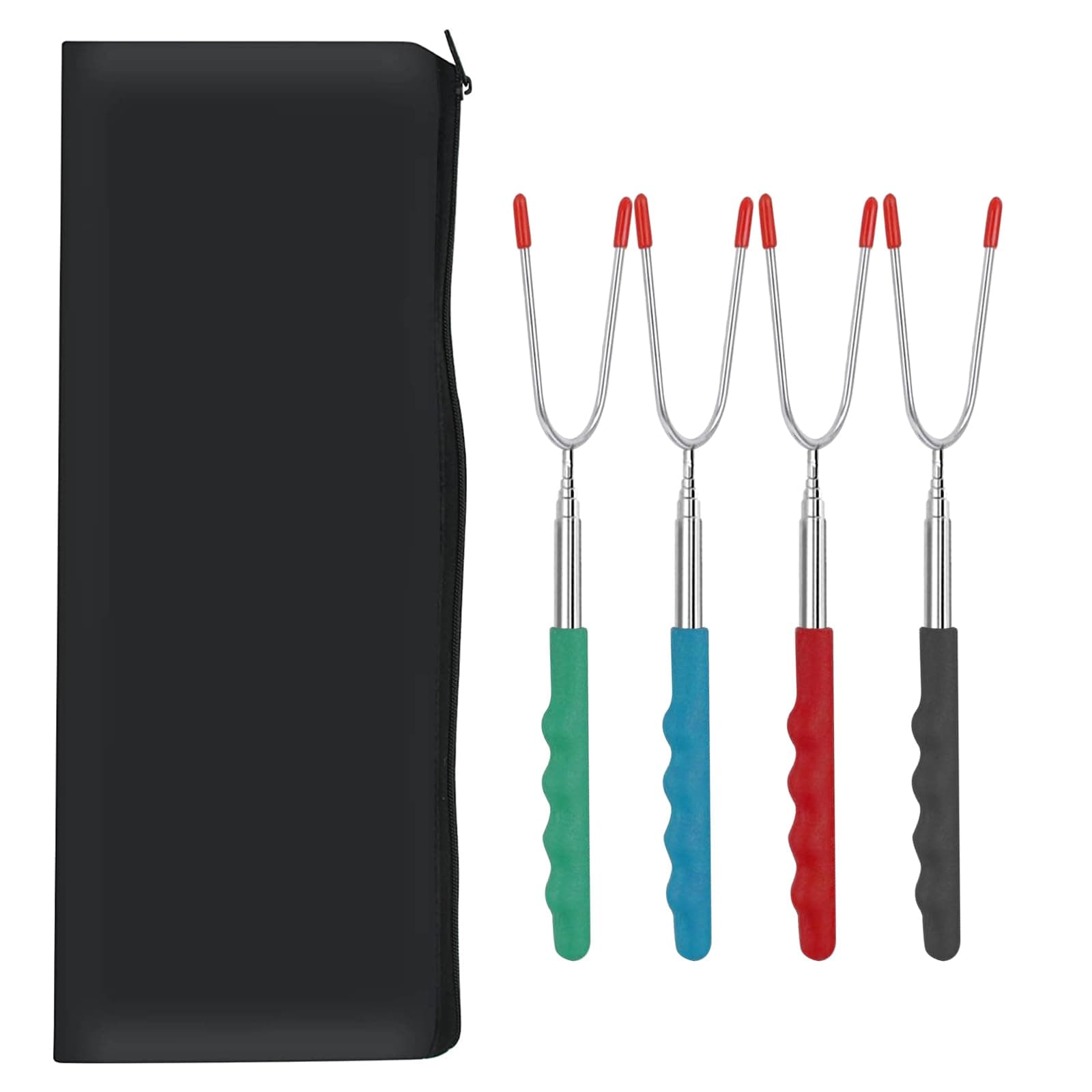 Barbecue Forks-4 Pack Marshmallow Roasting Sticks Extendable Stainless Steel 27 Inch U Shape Hot Dog Fork Toasting with Handle Grilling Skewers for Fire Pit and BBQ Campfire Party (4 Pack)