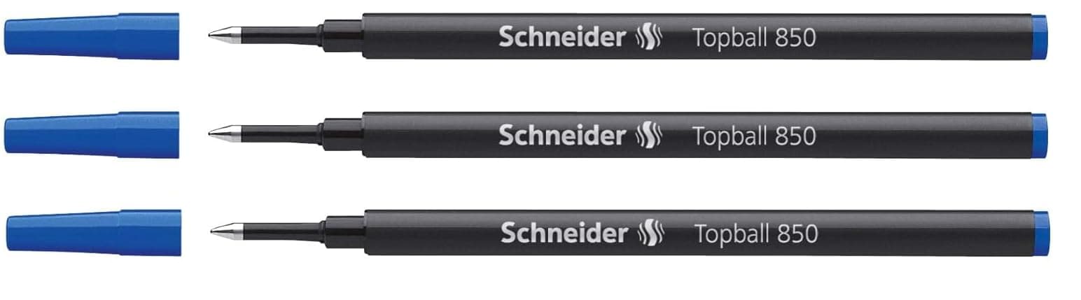 Schneider Pack of 3 Refills for Topball 850 Roller Pen, Medium Tapered Tip - 05 Blue