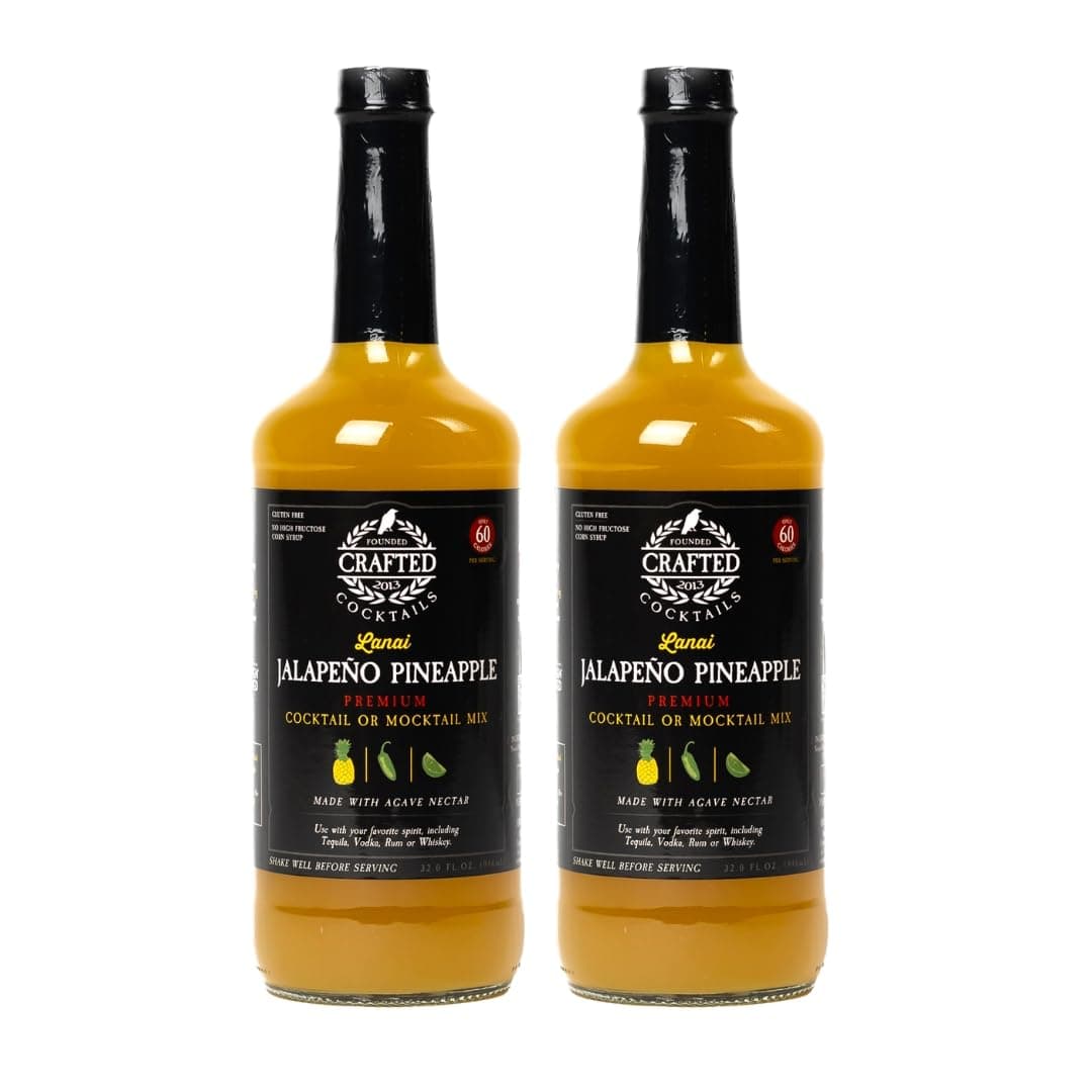 Crafted Cocktails Jalapeño Pineapple Mix | 2 Pack | Only 60 Calories per Serving | Pineapple, Jalapeño & Lime Sweetened with Agave | Makes about 8 Margaritas, Cocktails, or Mocktails per Bottle