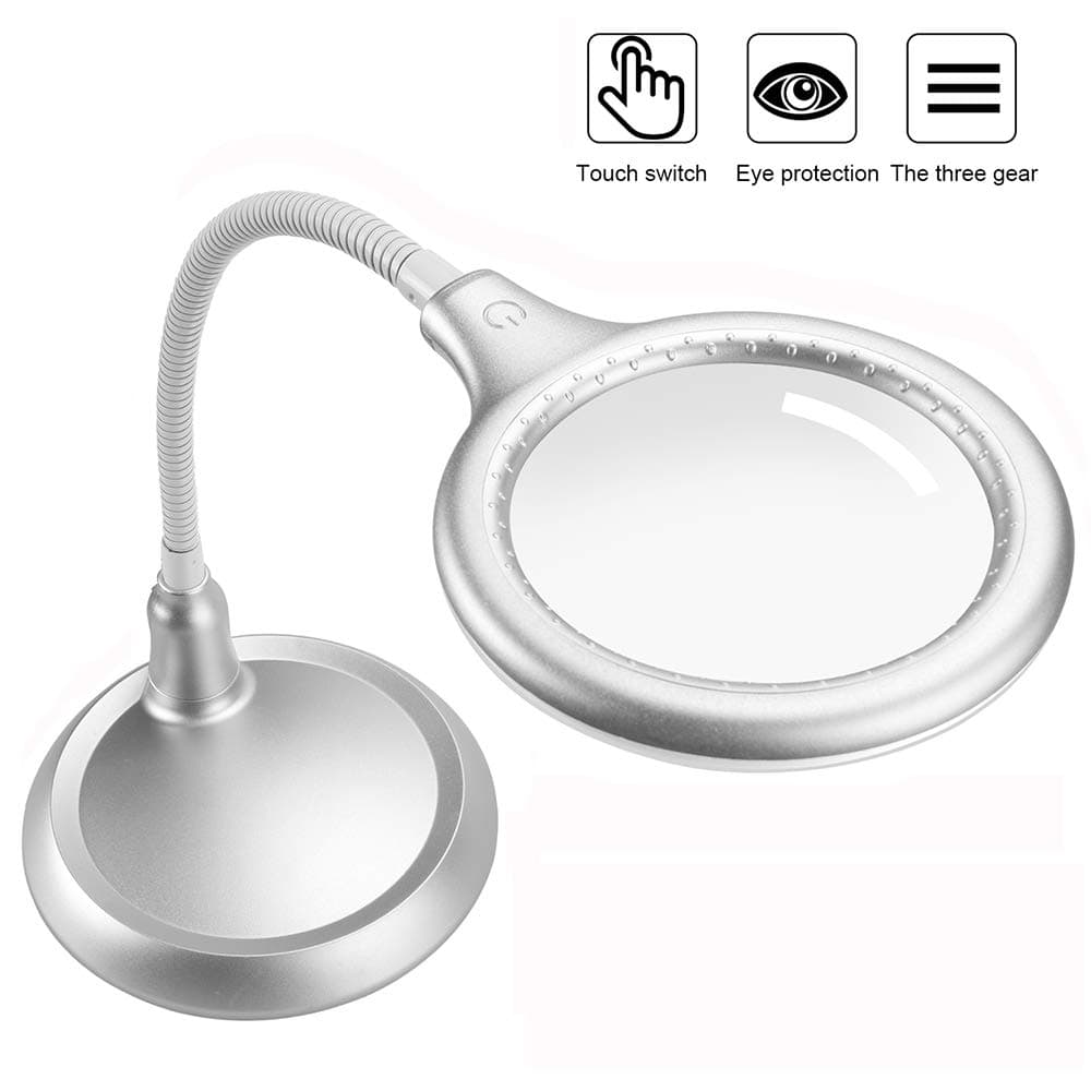 ZHSX Dimmable Led Magnifying Lamp, Large 5X Hands Free Magnifying Glass with Light and Stand for Reading Hobbies Crafts Sewing Workbench