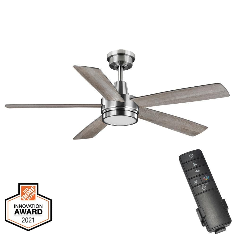 Hampton Bay Fanelee 54 in. White Color Changing Integrated LED Brushed Nickel Smart Ceiling Fan with Light Kit and Remote Control