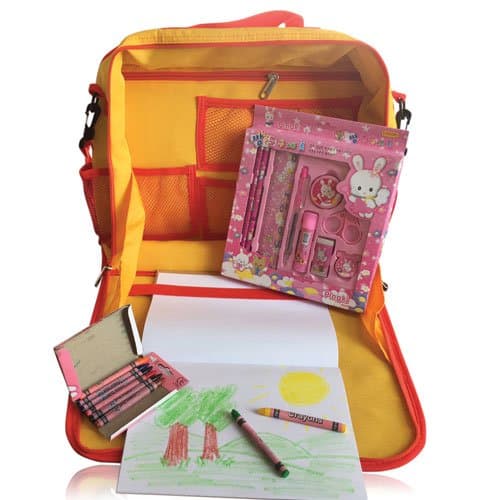The Original Travel Family Kid's Art Backpack Travel Tray: Kid's Art Tray Complete w/ Art Set, Used with Cars, Trains, &Planes, Used as a Writing Surface or for Electronics for Kids Age 3+