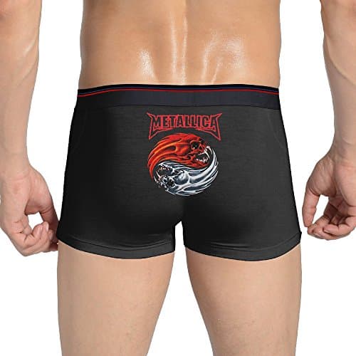 NING Sexy Metallica Flaming Skulls Seamless Stretchable Boxer Panty For Fashionable Men Black L