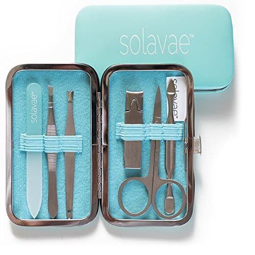 Solavae Manicure Pedicure Set With Stainless Tools, Crystal Nail File and Clippers for Women, Men and Teens