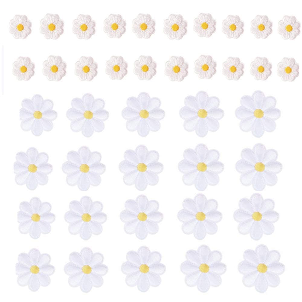 40 Pcs Daisy Flower Iron on Patches for Clothing, Embroidered Applique Delicate, Sew on Repair Patches and Badges for DIY Decoration, Backpack, T-Shirt, Shoes, Hoodies Kids Clothes, Jeans