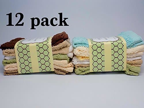 100% Cotton, Machine Washable, Everyday Kitchen Basic Dishcloth Set of 12, Assorted Colors, Size 12" X 12"