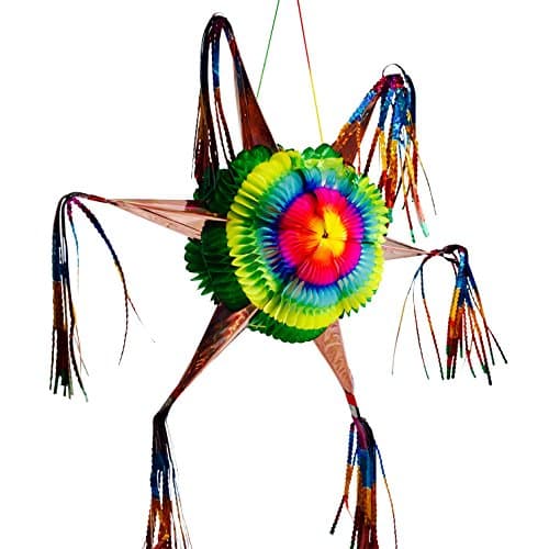 Small Star Mexican Piñata Decoration- with Colorful Foldable Cardboard Paper and Tassles