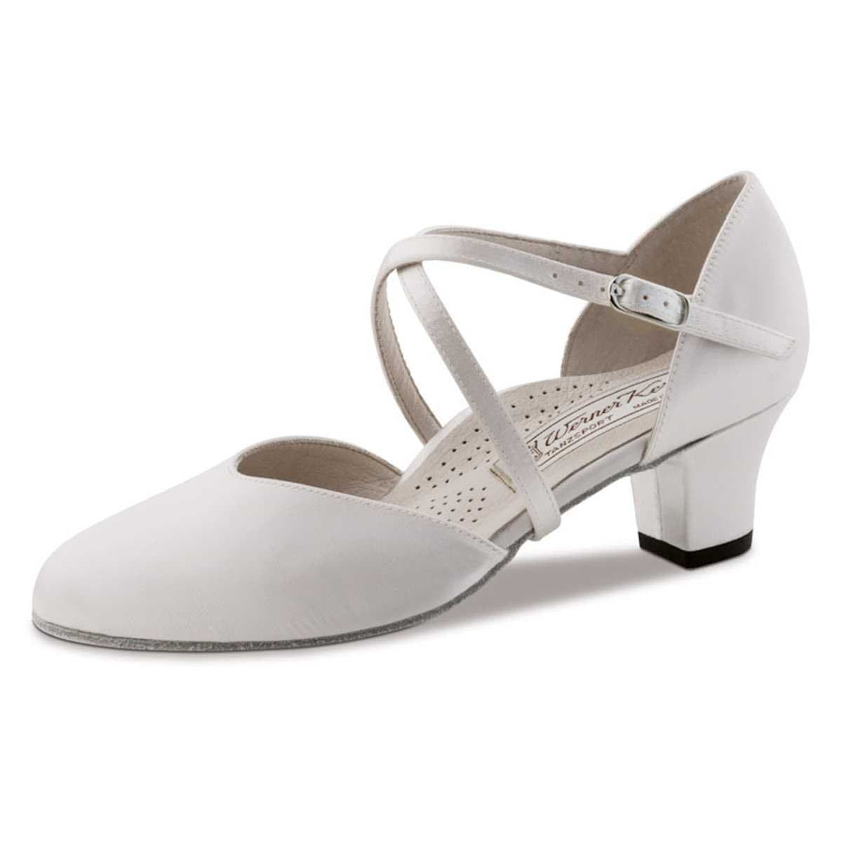 Werner Kern Ladies Dance Shoes Felice 4.5 LS - White Satin - 4.5 cm - Leather Sole Also For Street-Use [UK 4]