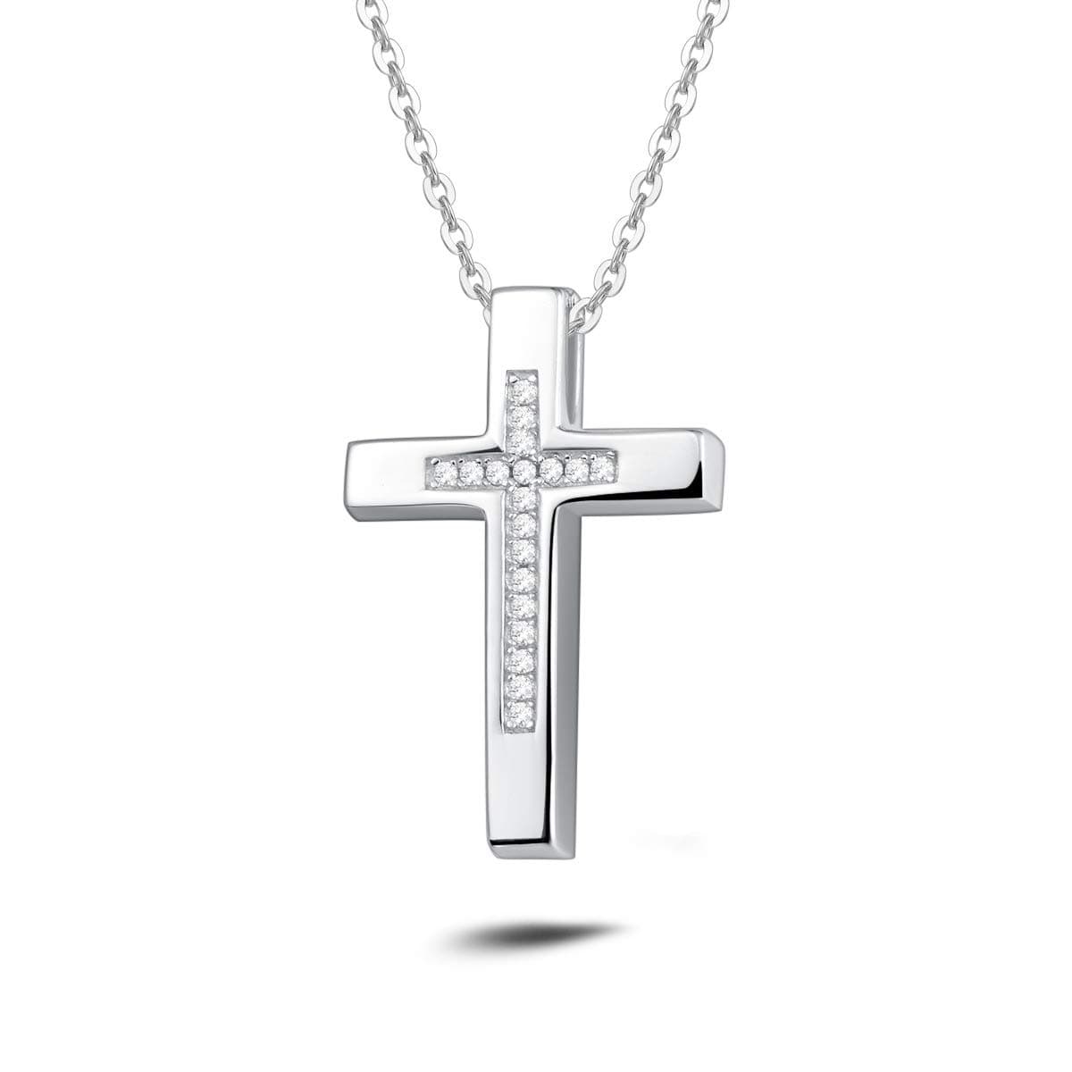 Cross Necklace for Women, 925 Sterling Silver White Gold Plated Plain Cross Pendant Necklace Christmas Jewellery Gift for Women and Girls, Chain Length: 16 + 2 Inch