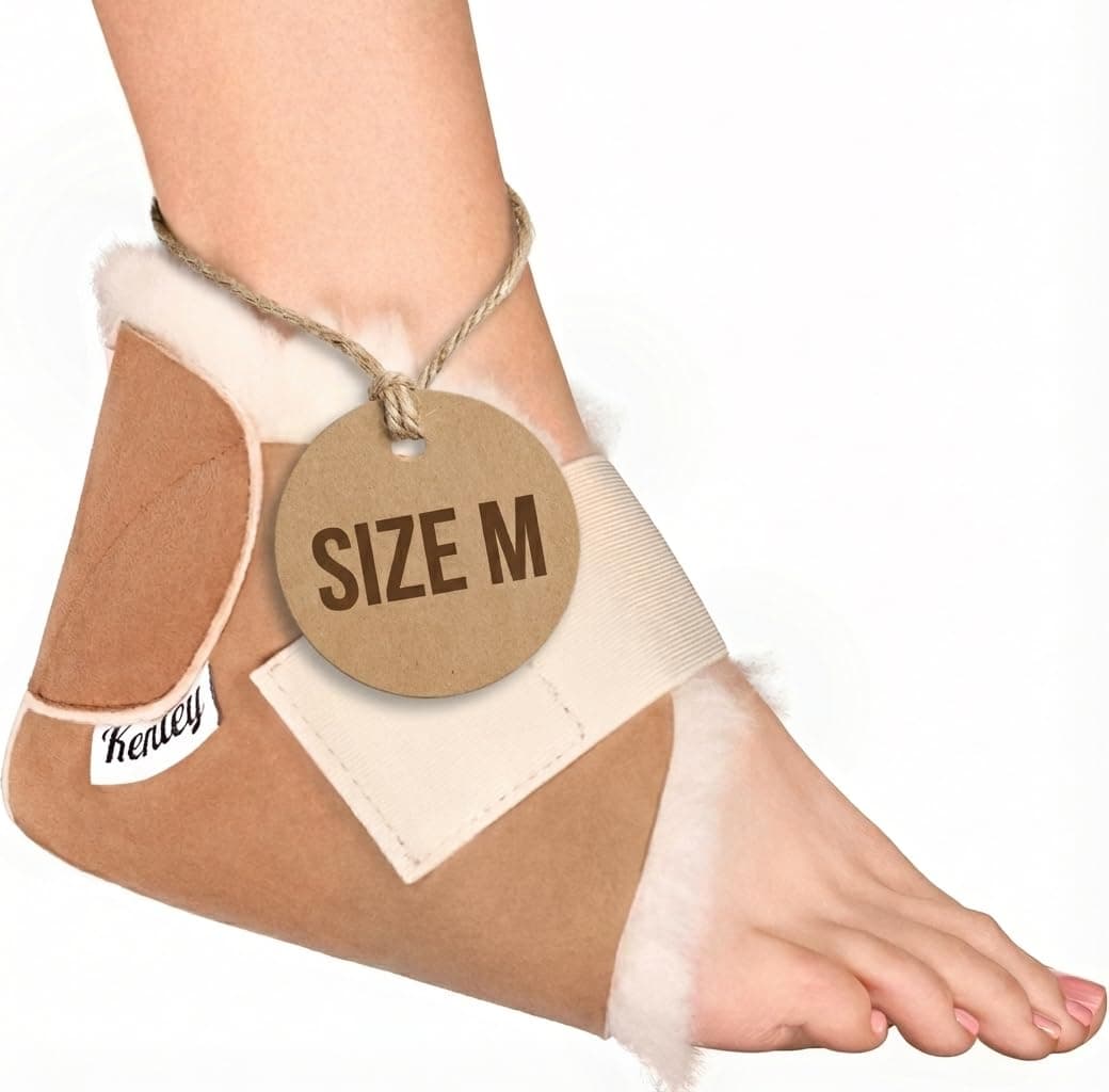 Heel Protectors for Pressure Sores Medium Size - 100% Medical Sheepskin - Heel Protectors for Bed Sores - Includes ONE (1) Protector - Soft Lambs Wool Foot Pillow - Cushion Pads for Ulcer Sore Prevention
