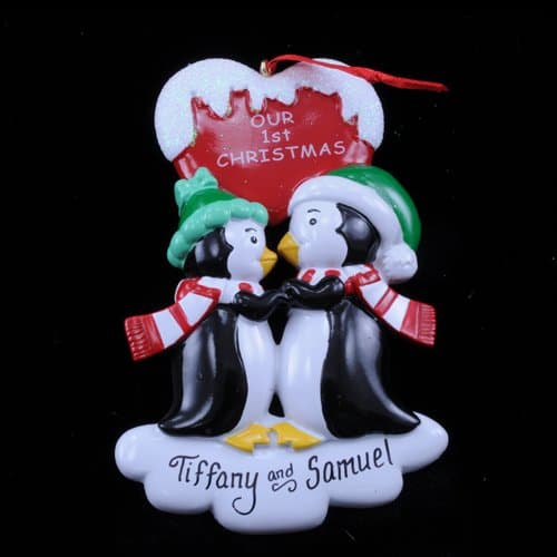 Our First Christmas Kissing Penguins Personalized Ornament