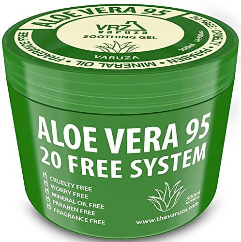 [Varuza] 16.9 fl. oz. Aloe Vera Gel 95 - Urgent Skin Solution For Acne, Sunburn, Rashes, Eczema, Itchy, Razor Bumps - Hypoallergenic Skin Care