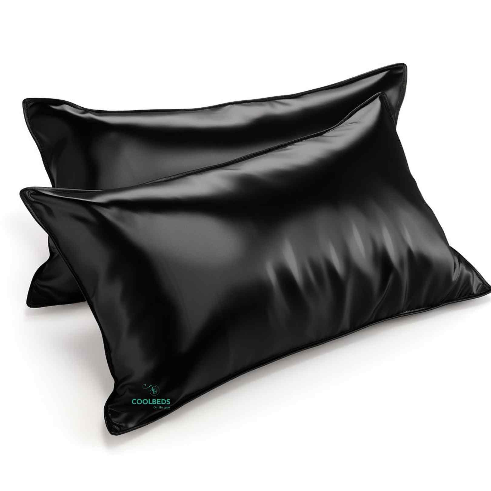 Sponsored Ad - COOLBEDS Satin Solid Pillow Covers for Hair & Skin - Silk Pillow Case Set of 2 with 3 Hair Scrunchies for Women - 400 Thread Count - Envelope Closure (Black)