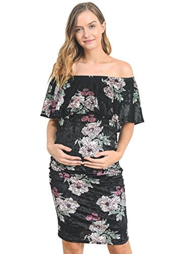 Women's Floral Ruffle Off Shoulder Maternity Dress - Made in USA